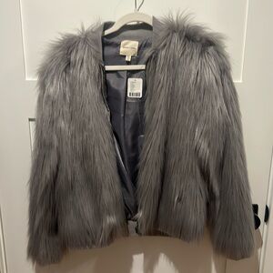 Faux fur grey jacket medium silence & noise